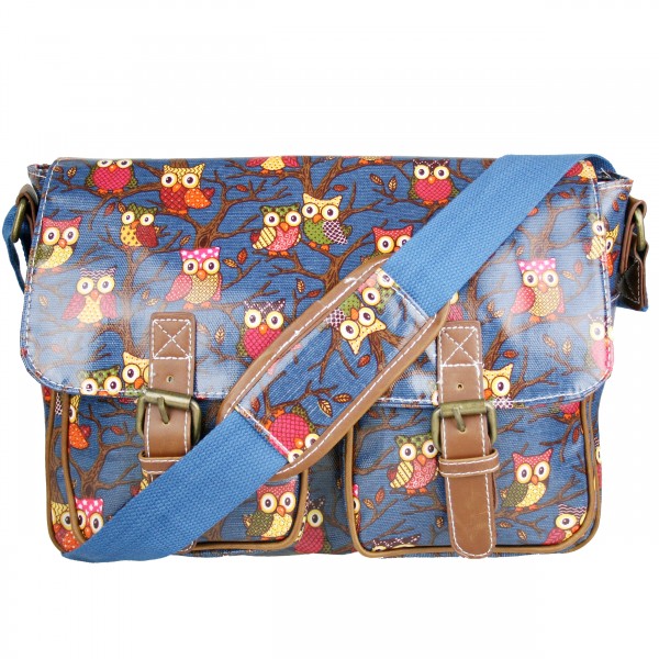 L1107W - Miss Lulu Oilcloth Satchel Owl Navy